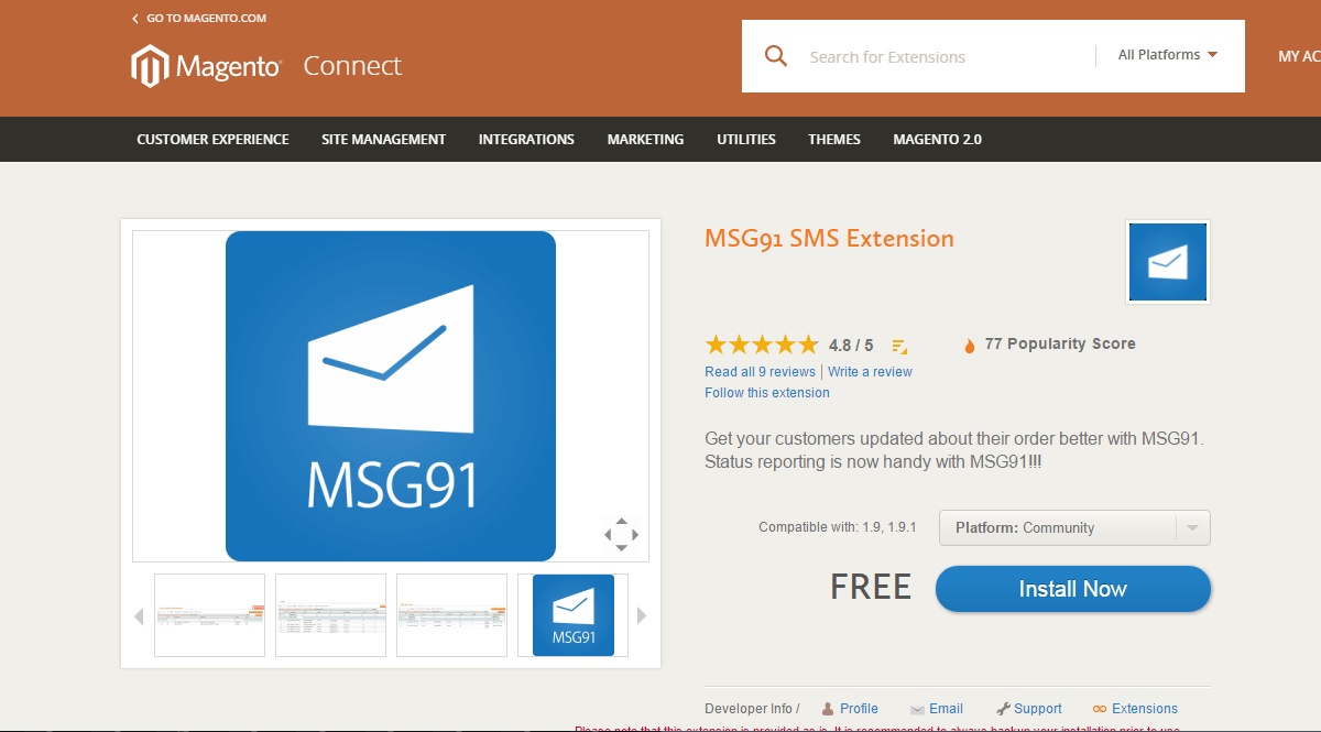 MSG91 SMS Extension