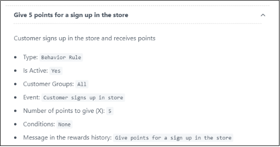 points for signup store